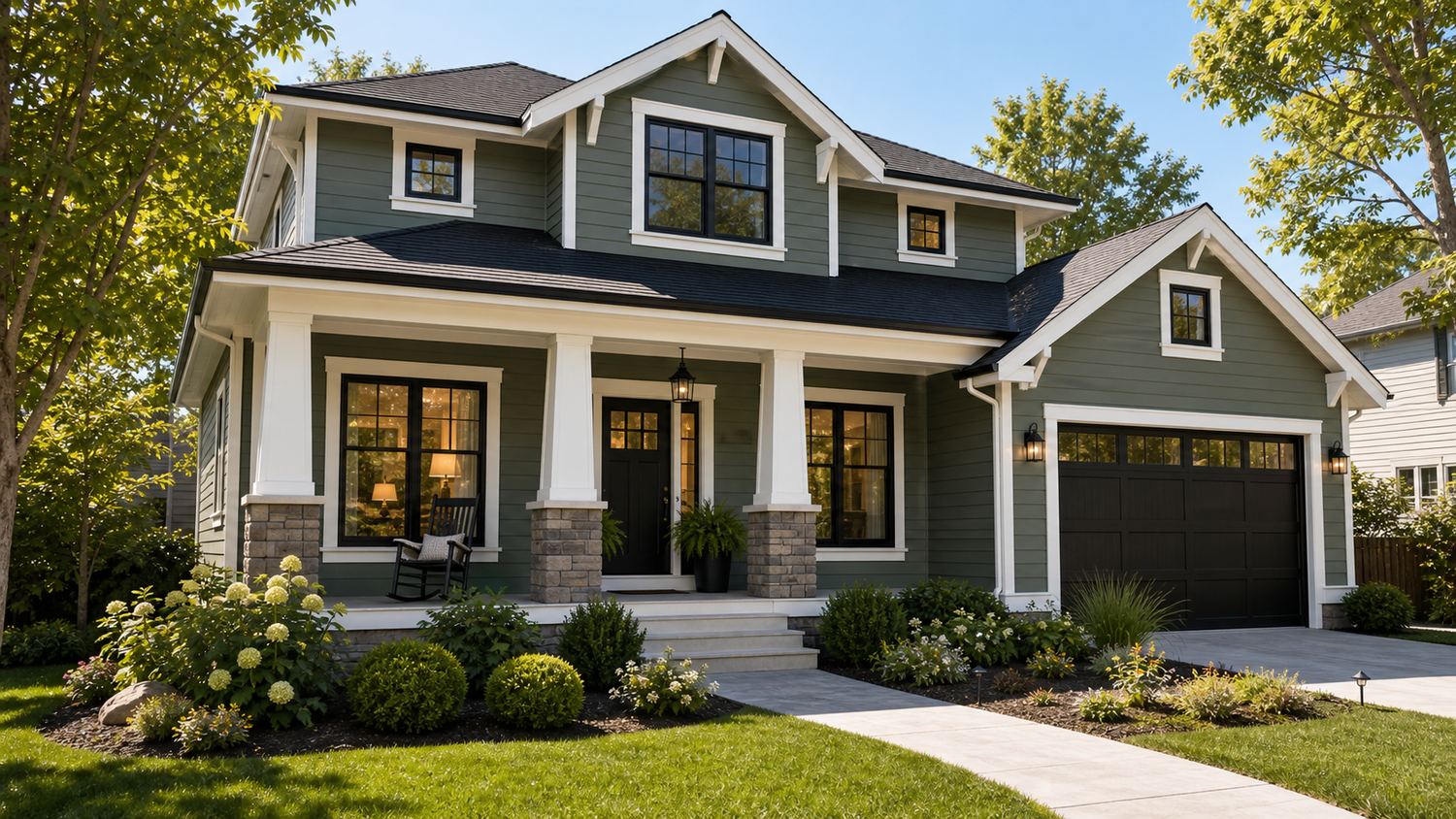 House exterior painted eucalyptus green