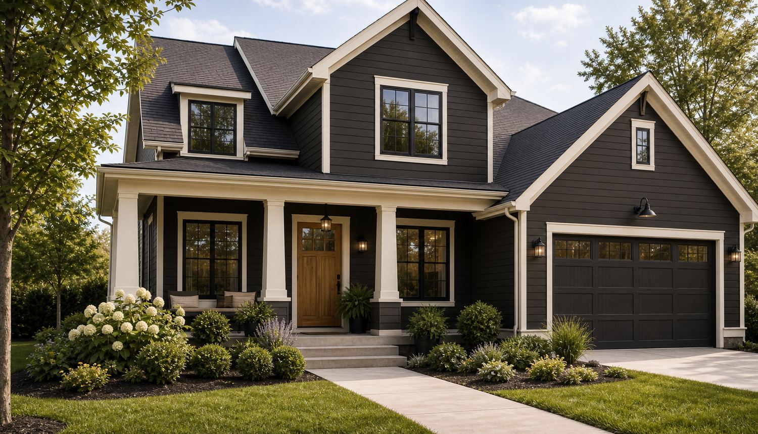 House exterior painted deep espresso charcoal