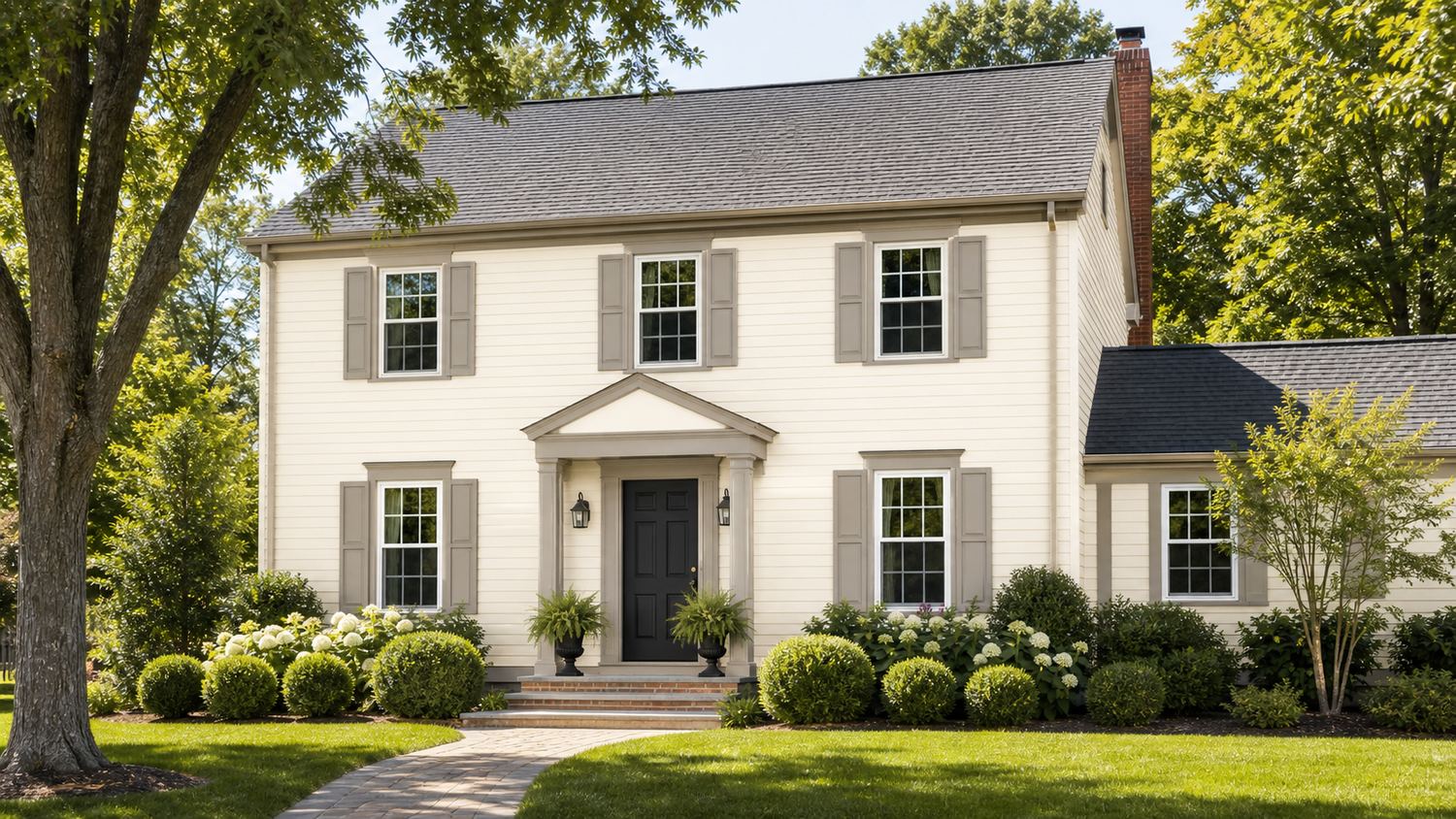 House exterior painted creamy ivory