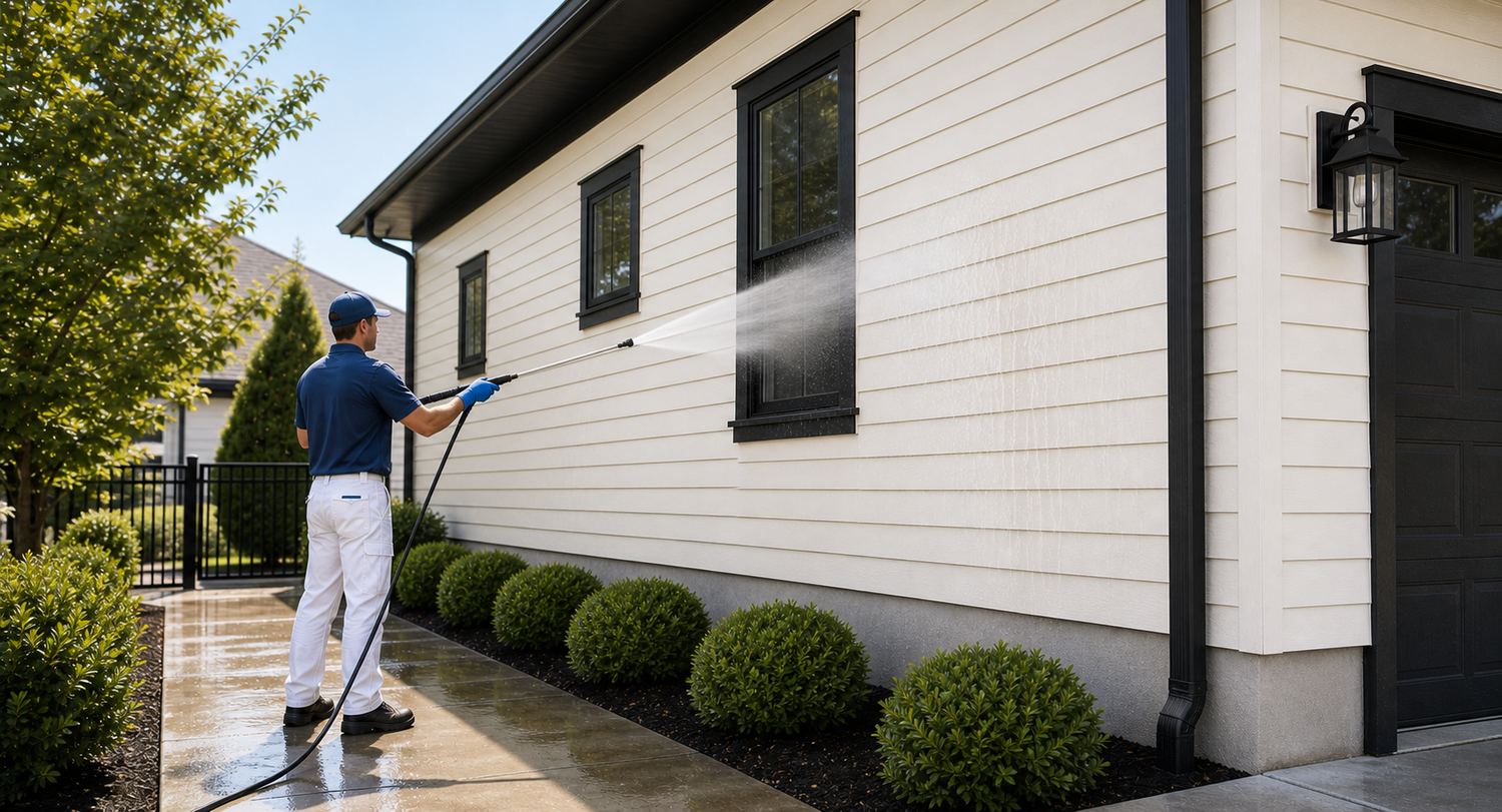 Soft washing house siding