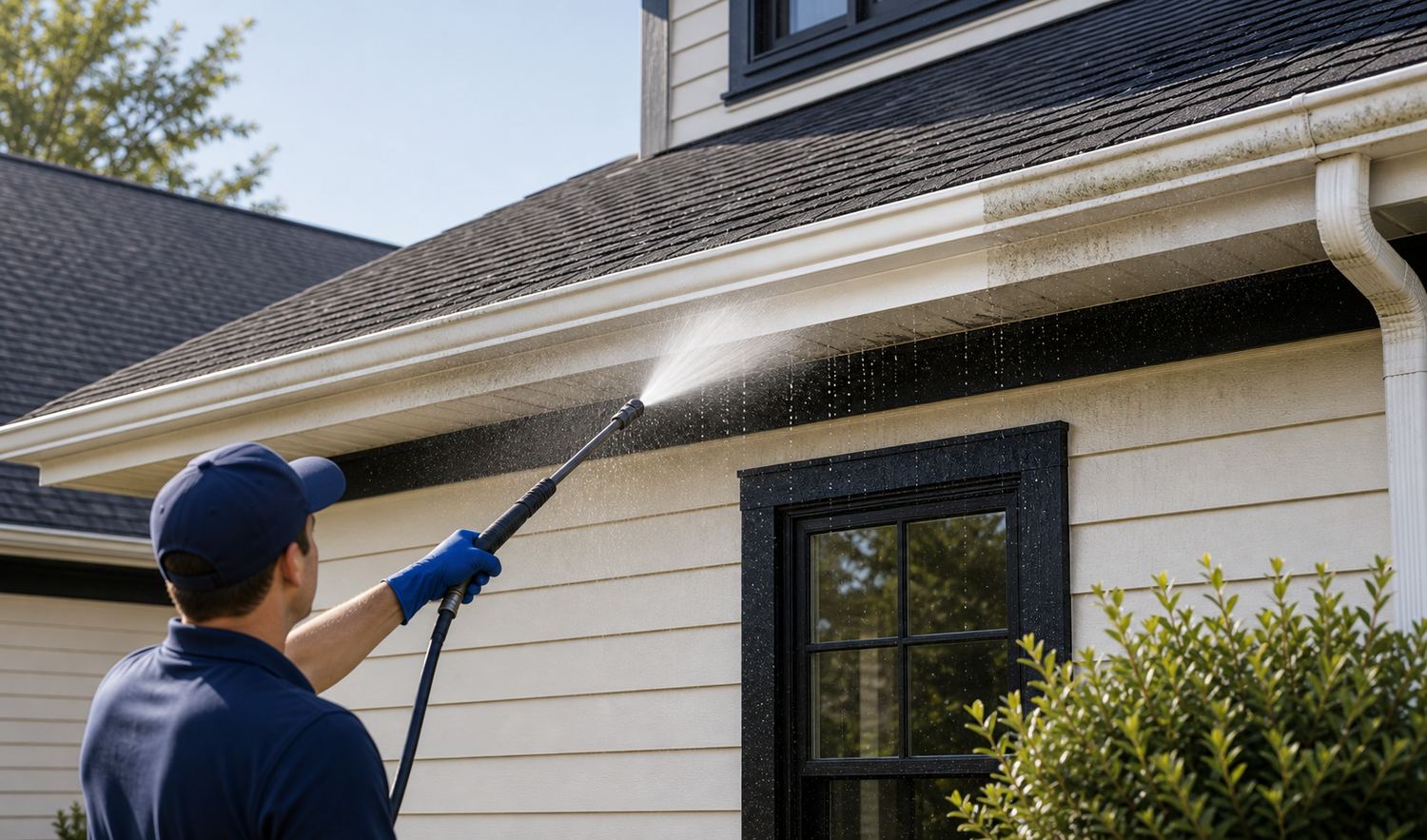 Soft washing gutters and fascia